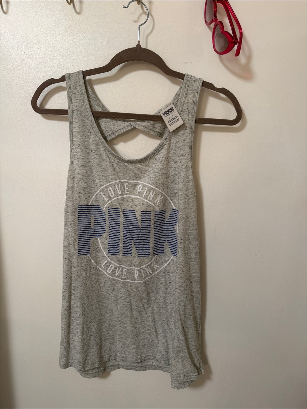 PINK Victoria's Secret Heather Gray Tank with Navy Logo